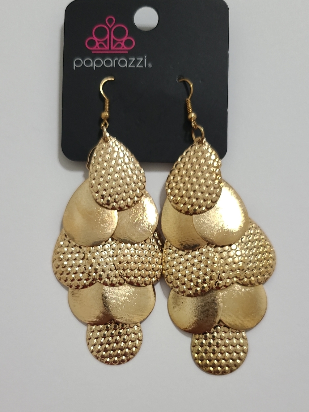 paparazzi Gold Layered Disc Teardrop Dangle Earrings